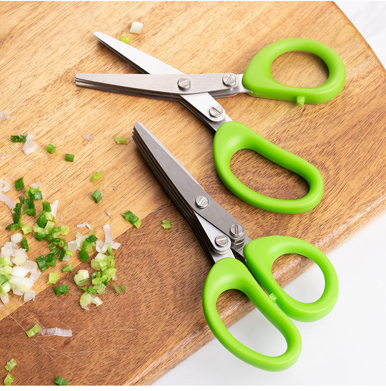 Multifunctional Multi-layer Green Onion Scissors Stainless Steel Onion Cutting Knife Herb Seaweed Spice Scissors Kitchen Scissor Kitchen Gadgets