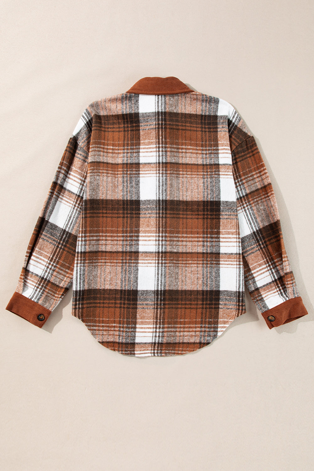 Cinnamon Plaid Corduroy Patchwork Chest Pocket Shacket