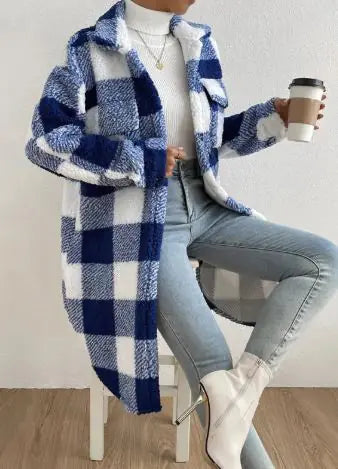 Women Long Plaid Fleece Sweatshirt