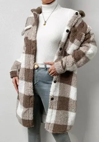 Women Long Plaid Fleece Sweatshirt